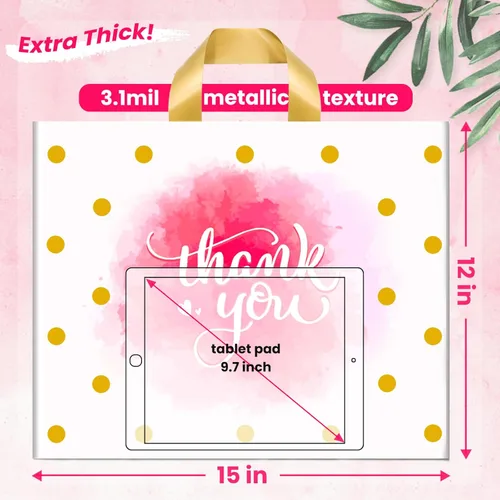 Miniatura 2 de Bolsas de agradecimiento – Bolsas de plástico a granel, extra gruesas, asa de bucle, paquete de 50 – 12 x 15 pulgadas