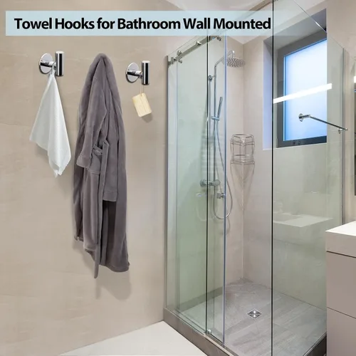 Miniatura 5 de Kruodop Ganchos adhesivos para toallas de baño, paquete de 4 toallas de montaje en pared, gancho mate para bata de pared, gancho de acero inoxidable