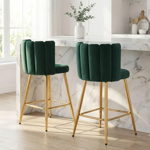 Miniatura 16 de Velvet - Taburetes de bar de 30 pulgadas de altura, juego de 2 taburetes de cocina modernos tapizados, taburetes de mostrador con patas de metal