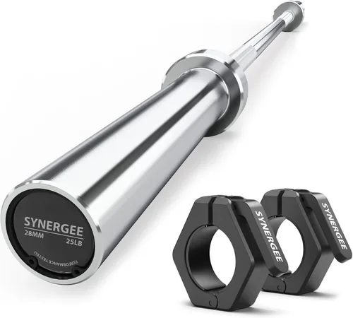 Miniatura 10 de Synergee Barra olímpica de 20 libras y 25 libras, barra de peso olímpica de 2 pulgadas para entrenamiento de fuerza, sentadillas, peso muerto y e)
