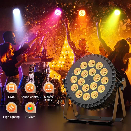 Miniatura 5 de U`King Luces de escenario, 18 x 18 W RGBW 4 en 1 LED DJ Par puede luz con efecto estroboscópico/lavado de escenario por DMX512 y iluminación