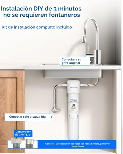 Miniatura 7 de Filtro de agua Waterdrop para debajo del fregadero, sistema de filtración de agua debajo del fregadero, 2 años o 19K galones, ultrafiltración