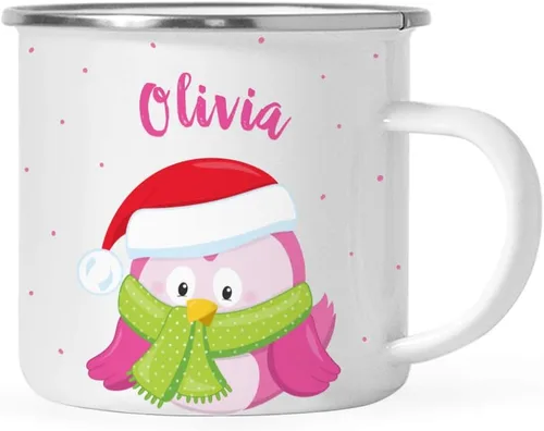 Miniatura 22 de Andaz Press Taza de café de acero inoxidable con nombre personalizado de 11 onzas para niños, diseño de búho azul festivo, 1 paquete, taza