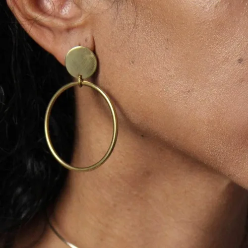 Miniatura 3 de Doubnine Aretes de aro retro de bronce, estilo bohemio, círculo, oro mate, aretes de disco de oro mate, joyería elegante para mujer