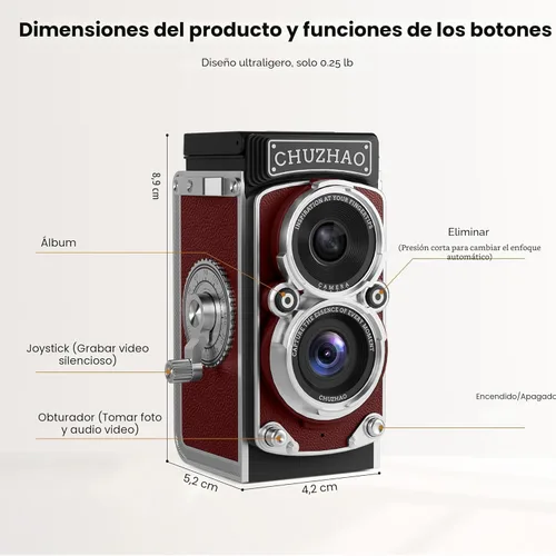 Miniatura 7 de CHUZHAO Mini Cámara Digital Retro - Cámara de Vlogging Estilo TLR Vintage de Apuntar y Disparar con Enfoque Automático, Compacta y Portátil, Tarjeta