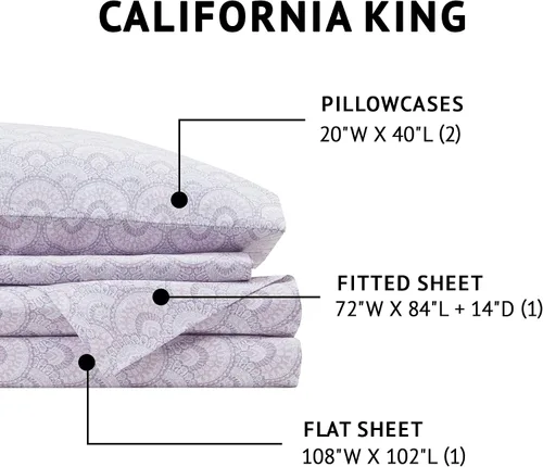 Miniatura 99 de Comfort Spaces Sábanas 100% algodón tamaño King, transpirables, naturalmente frescas, sábanas de algodón suave con bolsillo elástico de 14 pulgadas