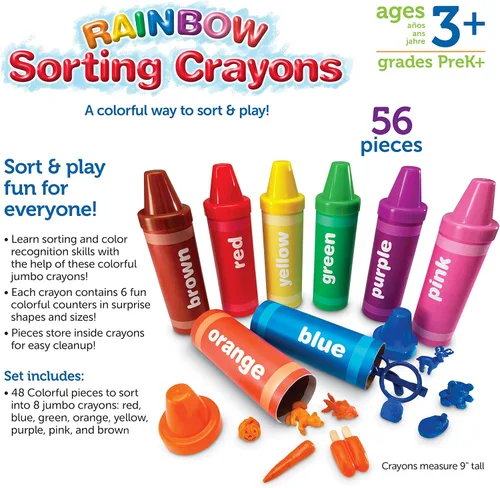 Miniatura 7 de Learning Resources Crayones de clasificación arcoíris - Regalos para niños pequeños, accesorios para niños pequeños, juguetes de apilar jumbo