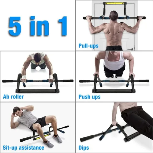 Miniatura 4 de Barra de dominadas ajustable de 33.5 in para marco de puerta, 220.5 lbs, sin tornillos, robusta con espuma para entrenamiento, fitness