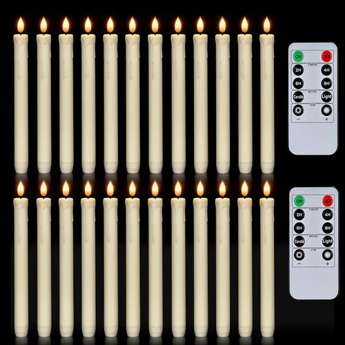 Miniatura 10 de Homemory 3 velas cónicas sin llama con temporizador remoto, velas blancas parpadeantes de 9.6 pulgadas, funciona con pilas, velas LED de plástico