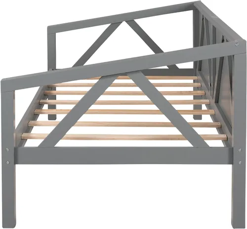Miniatura 4 de Harper & Bright Designs Marco de madera tamaño individual, soporte de listones de madera, no necesita somier, gris
