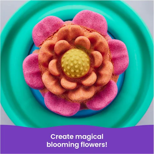Miniatura 2 de Kinetic Sand, SquishBlossom Flor floreciente con arena de juego amarillo neón y rosa de 8 onzas, maceta y moldes, juguetes sensoriales para artes