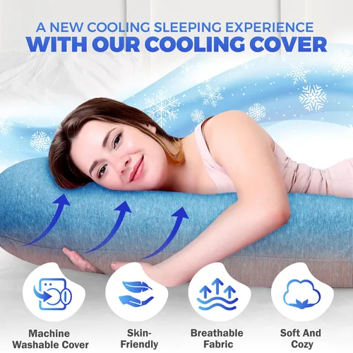 Miniatura 5 de PILLANI Almohadas de embarazo para dormir - Almohada de cuerpo completo en forma de V C U con funda extraíble, almohada de maternidad refrescante