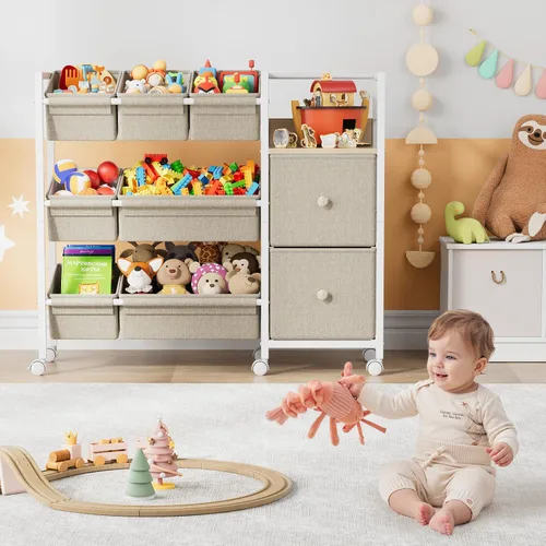 Miniatura 6 de Modanais Organizadores de juguetes y contenedores de almacenamiento para niños, 7 contenedores de almacenamiento + 2 cajones de tela + 1 estantería