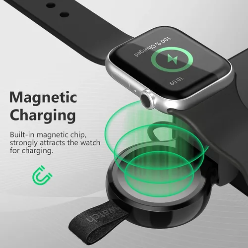 Miniatura 3 de Cargador inalámbrico para Apple Watch, cargador inalámbrico portátil, cargador inalámbrico de viaje, carga inalámbrica magnética compatible con Negro