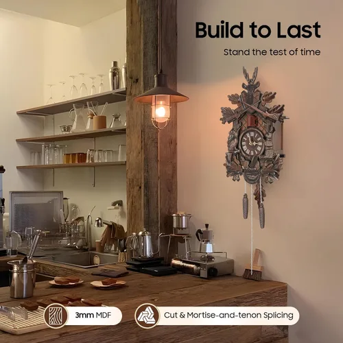 Miniatura 3 de Reloj de cuco con función de timbre, reloj de pared de madera vintage para pared, diseño antiguo con péndulo, volumen ajustable, reloj de cuco