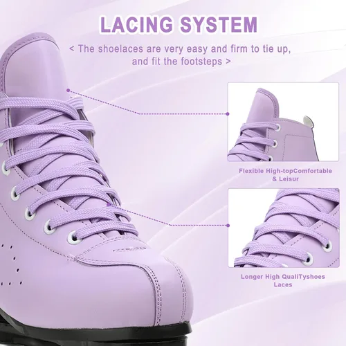 Miniatura 5 de YYW Patines clásicos de doble fila para mujeres y niñas, patines de ruedas de piel sintética de alta calidad, para interiores y exteriores