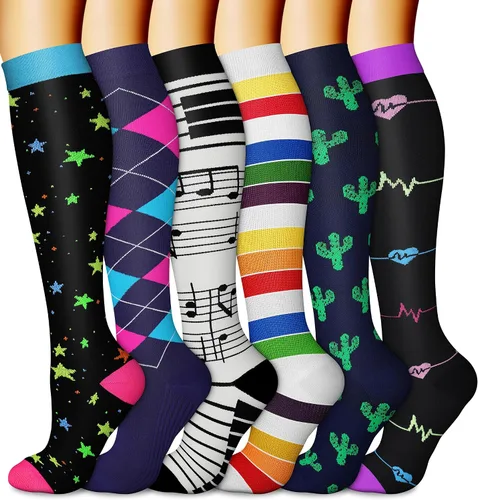 CHARMKING 6 pares de calcetines de compresión para mujeres y hombres, el mejor apoyo para enfermeras, correr, atletismo, viajes de vuelo