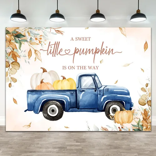 Decoraciones de otoño para baby shower de calabaza para niño, A Sweet Little Sweet Pumpkin is On The Way, telón de fondo con texto en inglés "It's a