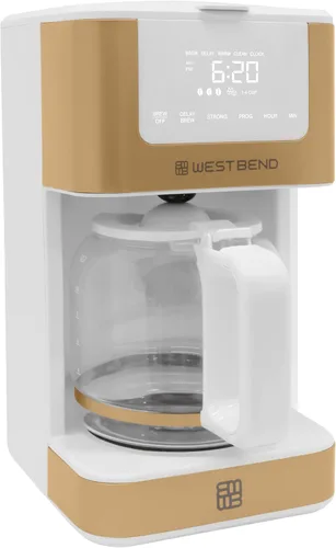 Miniatura 9 de West Bend Cafetera programable atemporal de 12 tazas con selector de fuerza de preparación para café caliente y helado, incluye opción