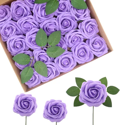 50 rosas artificiales realistas con tallo para ramos de boda, centros de mesa, despedidas de soltera, fiestas, decoración romántica del hogar (50