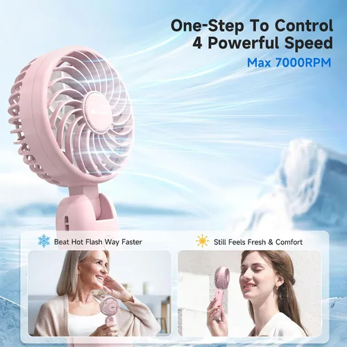 Miniatura 6 de AMACOOL Ventilador portátil de mano con motor dual, 12 aspas, potente ventilador de mano de 4 velocidades, plegable, ventilador de enfriamiento Rosa