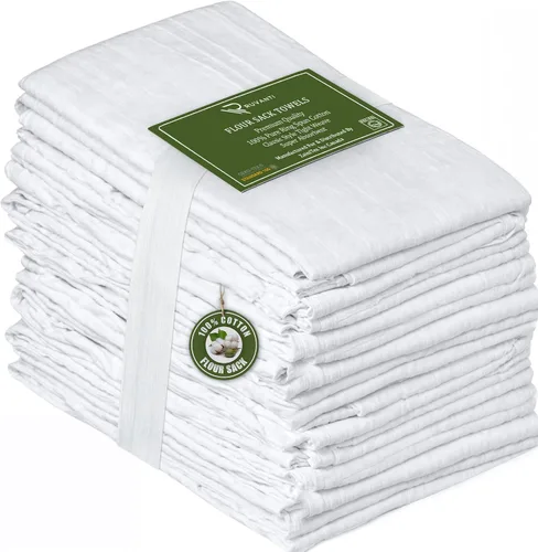 Miniatura 8 de RUVANTI Toallas de saco de harina 12 unidades 28 x 28 pulgadas, 100% algodón hilado en anillo, lavables a máquina, absorbentes - Toallas de cocina