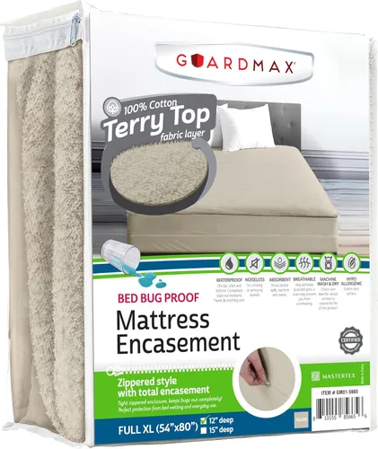 Miniatura 19 de Guardmax Funda de colchón Queen con cremallera, protector de colchón 100% impermeable, suave y absorbente de algodón de rizo superior para niños, 1