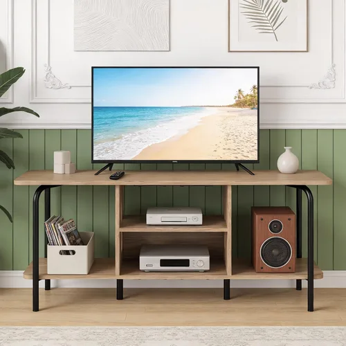 Miniatura 2 de Manora Soporte de TV para televisores de hasta 55 pulgadas, centro de entretenimiento simple y moderno con estantes de almacenamiento abiertos de 3