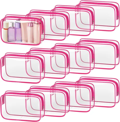 Miniatura 13 de TISRATOK 12 piezas Bolsa de maquillaje transparente para mujeres con cremallera, estuche de aseo aprobado por la TSA, bolsa de cosméticos a granel