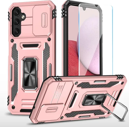 Miniatura 15 de SunStory Funda para teléfono Galaxy A14 5G [grado militar] con protector de pantalla HD, cubierta de cámara deslizante, soporte y material negro