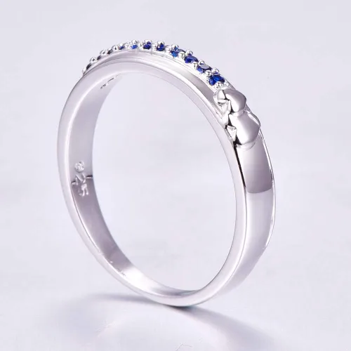 Miniatura 51 de Narica Anillo de 21 piedras chapadas en plata, apilables, corte redondo, zafiro azul, circonita cúbica, relleno de circonita cúbica, halo