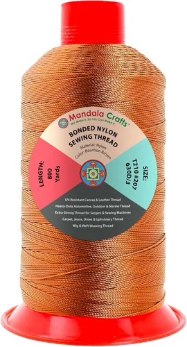 Miniatura 273 de Mandala Crafts - Hilo de nailon para coser cuero, tapicería, mezclilla y para trenzar el pelo; resistente, 1500 yardas, tamaño 69 T70 Marrón