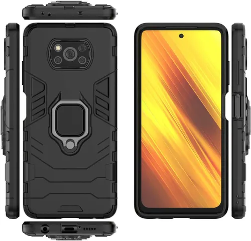 Miniatura 3 de Compatible con Xiaomi Poco X3, Mi Poco X3 NFC, soporte de agarre de anillo de metal, parachoques duro a prueba de golpes