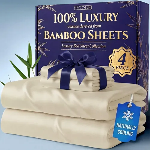 Miniatura 11 de DECOLURE 100% Viscosa derivada de bambú, juego de sábanas tamaño King de 4 piezas, lujosas sábanas naturalmente frescas, juego de cama ultra suave