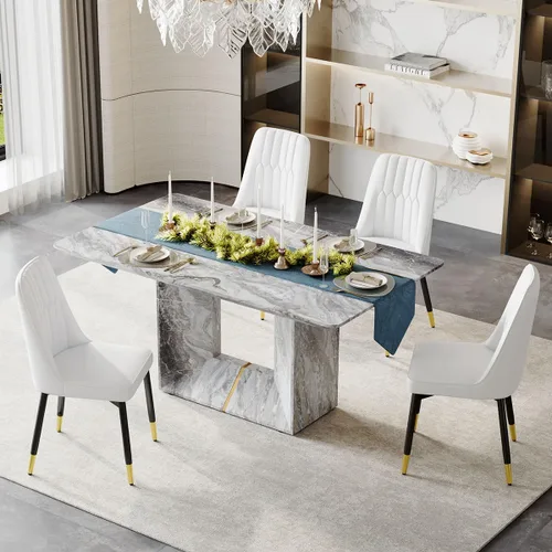 Miniatura 9 de Conjunto de mesa de comedor MUUOKY para 4, mesa de cocina de 63'' y sillas para 4, conjunto de mesa gris y 4 sillas modernas, adecuado para comedor