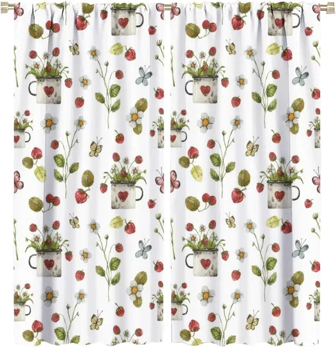 Miniatura 34 de Cortinas bohemias con diseño de fresas, bonitas cortinas bohemias con bolsillo para barra de fruta, tratamiento de ventana para cocina, sala