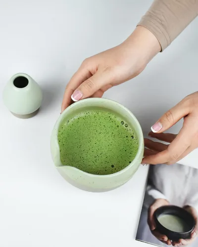 Miniatura 6 de Artcome Juego de herramientas Matcha: cuenco con boquilla de vertido, batidor, soporte para batidor, cuchara de té, colador matcha, cuchara de té