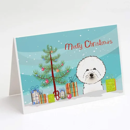 Miniatura 8 de Caroline's Treasures BB1616GCA7P - Tarjetas de felicitación y sobres de árbol de Navidad y sabueso afgano, paquete de 8 tarjetas en blanco