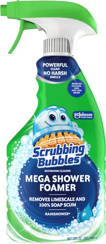 Scrubbing Bubbles Mega Limpiador de Baño y Ducha en Spray, Acción Espumosa Elimina el Sarro y la Suciedad, Aroma a Lluvia, 32 onzas