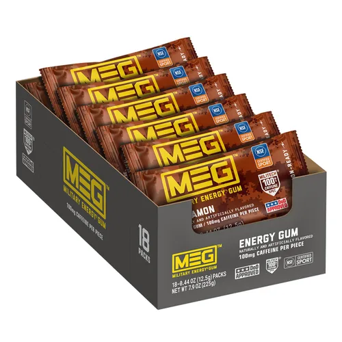 Miniatura 9 de MEG - Goma de mascar de energía militar 100 mg de cafeína por pieza + aumenta la energía + aumenta el rendimiento físico + menta verde paquete