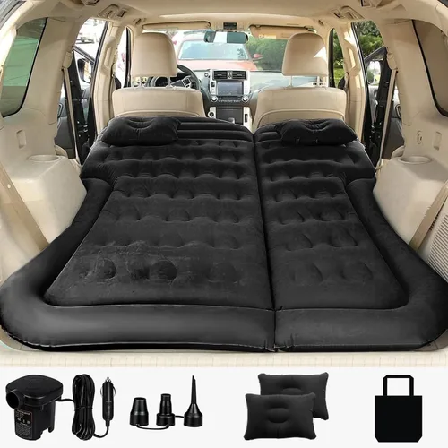 SAYGOGO Colchón de aire para SUV, cojín de cama de campamento, almohada inflable engrosada para cama de aire con bomba de aire eléctrica, Negro