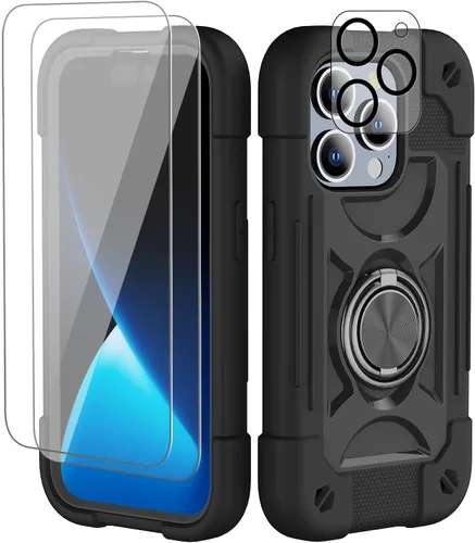 Miniatura 48 de Funda para iPhone 11 de 6.1 pulgadas con soporte de anillo, con 2 protectores de pantalla de vidrio, resistente a los golpes, resistente a
