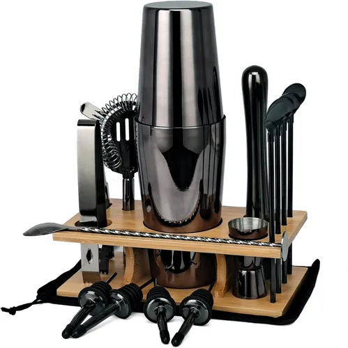 Miniatura 8 de Kit de coctelera de 17 piezas con soporte, coctelera Boston, cuchara mezcladora, Muddler, jigger medidor, exprimidor de limón, pinzas, sacacorchos