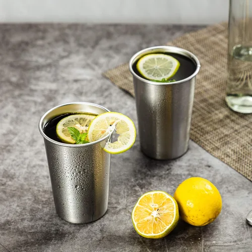 Miniatura 4 de MEWAY Vasos de acero inoxidable de alta calidad de 16 onzas (paquete de 12) – Vasos de metal de alta calidad – Vaso apilable duradero, vasos