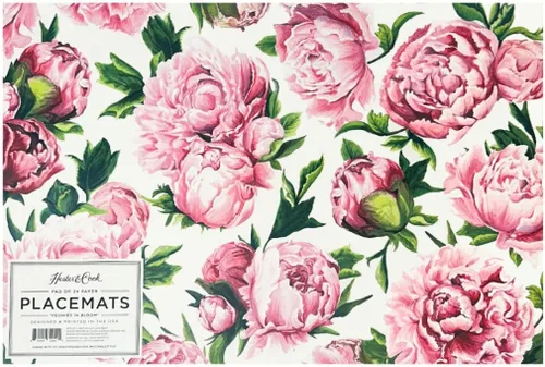 Manteles individuales desechables de papel para mesa de comedor, manteles individuales cuadrados de flores de peonías para fiestas, 18 hojas por