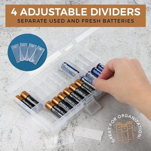Miniatura 3 de GlossyEnd Juego de 4 cajas de almacenamiento de baterías AA y dos AAA, soporte para almacenamiento de batería con probador, transparente. Cada
