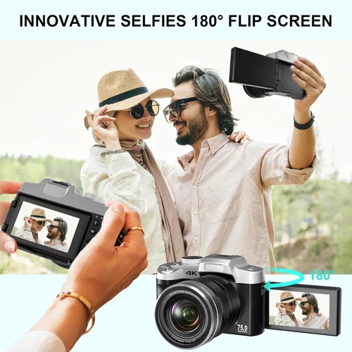 Miniatura 8 de Yatao Cámaras para Fotografía y Vlogging, Cámara Digital 4K de 75 Megapíxeles con Pantalla Táctil Giratoria, Zoom Óptico 10X, WiFi, Tarjeta TF