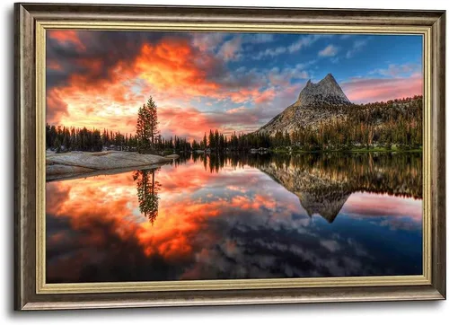 Miniatura 10 de Inpraradiso - Lienzo de Arte de Pared de Naturaleza: Cuadro Panorámico de Paisaje de Lago de Montaña, Árboles del Bosque, Impresión Artística