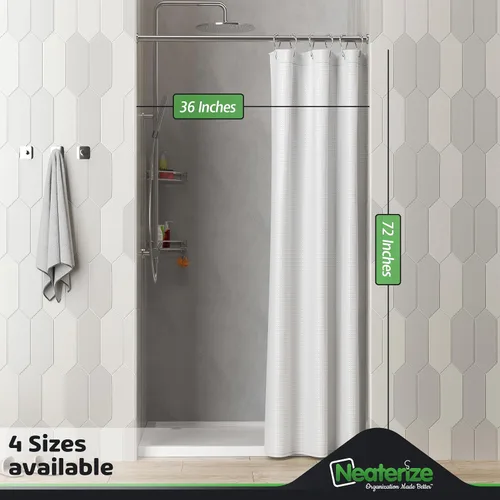 Miniatura 3 de NEATERIZE Cortina de ducha blanca – Cortinas de ducha estilo hotel para baño con diseño de gofre, 36 x 72 pulgadas – Cortina de ducha de tela blanca
