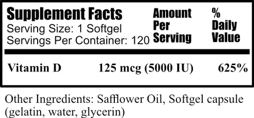 Miniatura 2 de Daily Manufacturing Vitamina D3 5000 UI (125 mcg) 120 cápsulas blandas